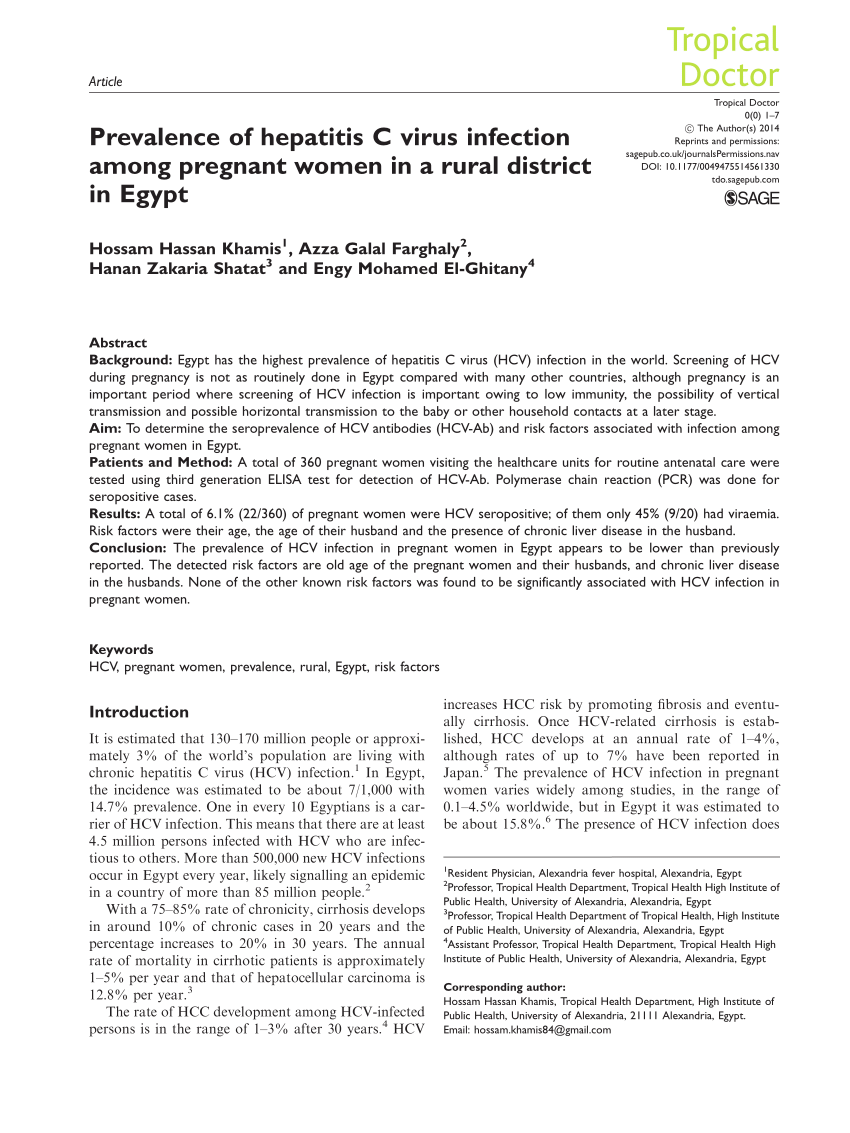 Pdf Prevalence Of Hepatitis C Virus Infection Among Pregnant Women In A Rural District In Egypt