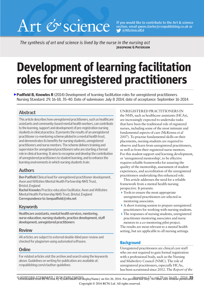 Pdf) Development Of Learning Facilitation Roles For Unregistered  Practitioners