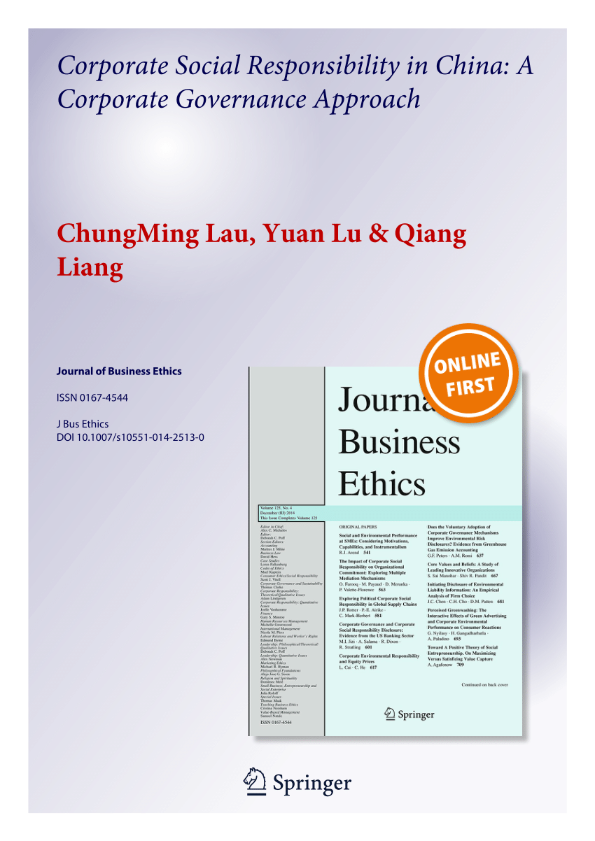 Pdf Corporate Social Responsibility In China A Corporate Governance Approach