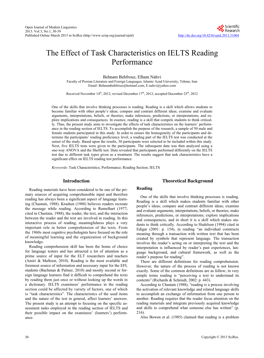 PDF) The Effect of Task Characteristics on IELTS Reading Performance