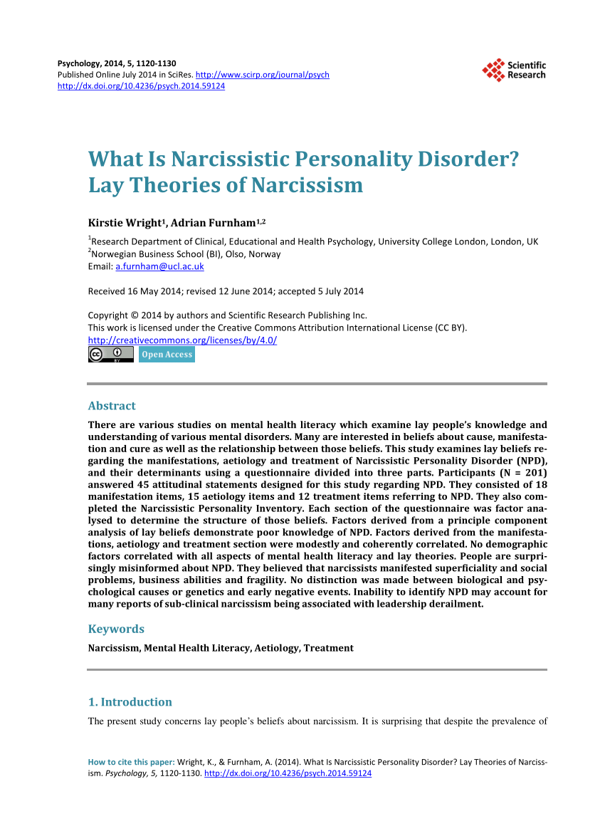 research articles on narcissistic personality disorder