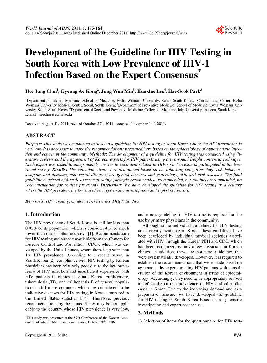 Pdf Development Of The Guideline For Hiv Testing In South Korea