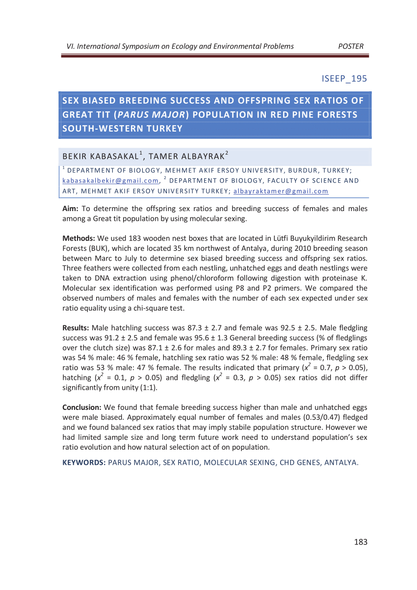 PDF) Sex Biased Breeding Success and Offspring Sex Ratios of Great tit  (Parus Major) population in Red pine Forests South-western Turkey.