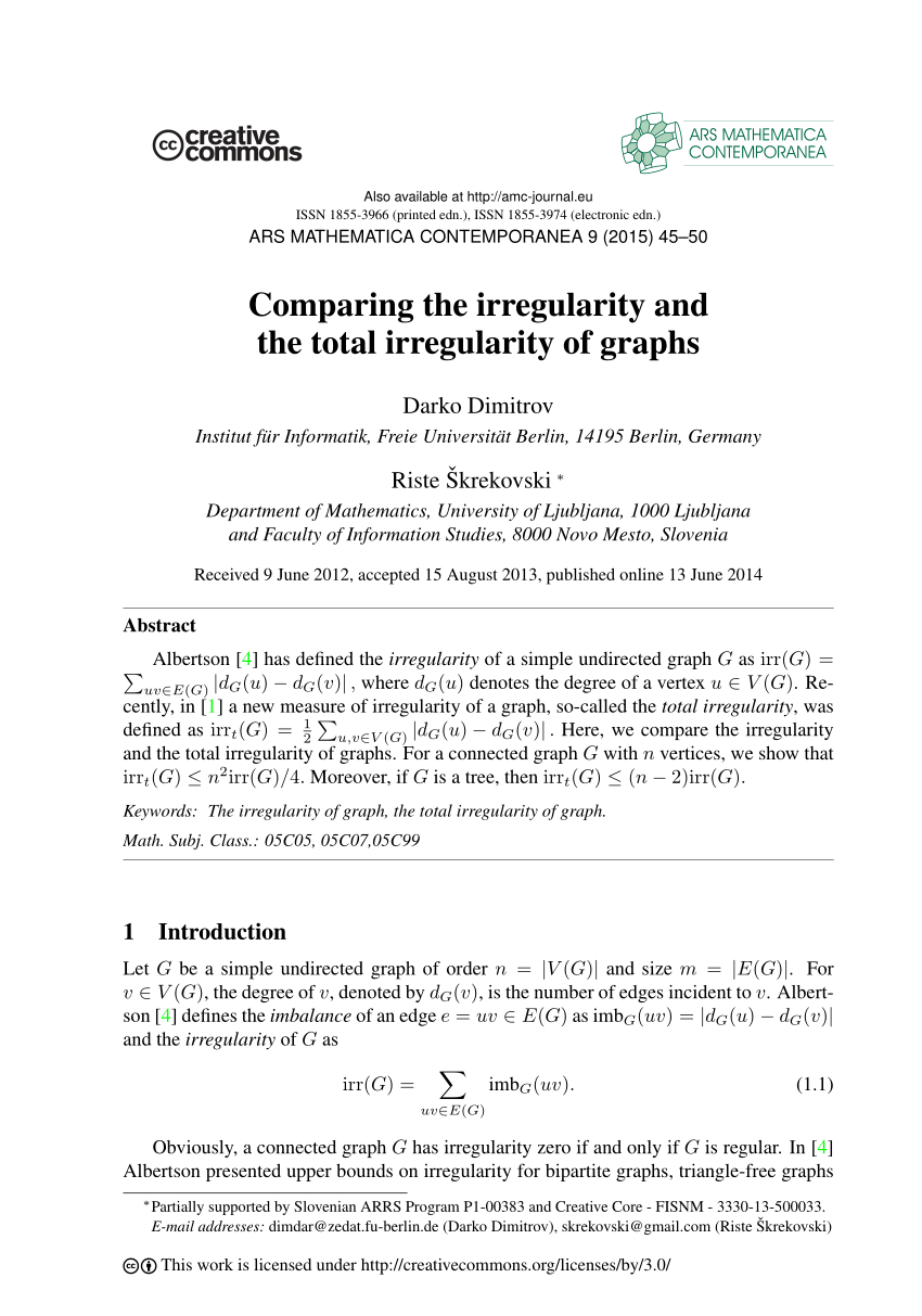 Pdf Comparing The Irregularity And The Total Irregularity Of Graphs