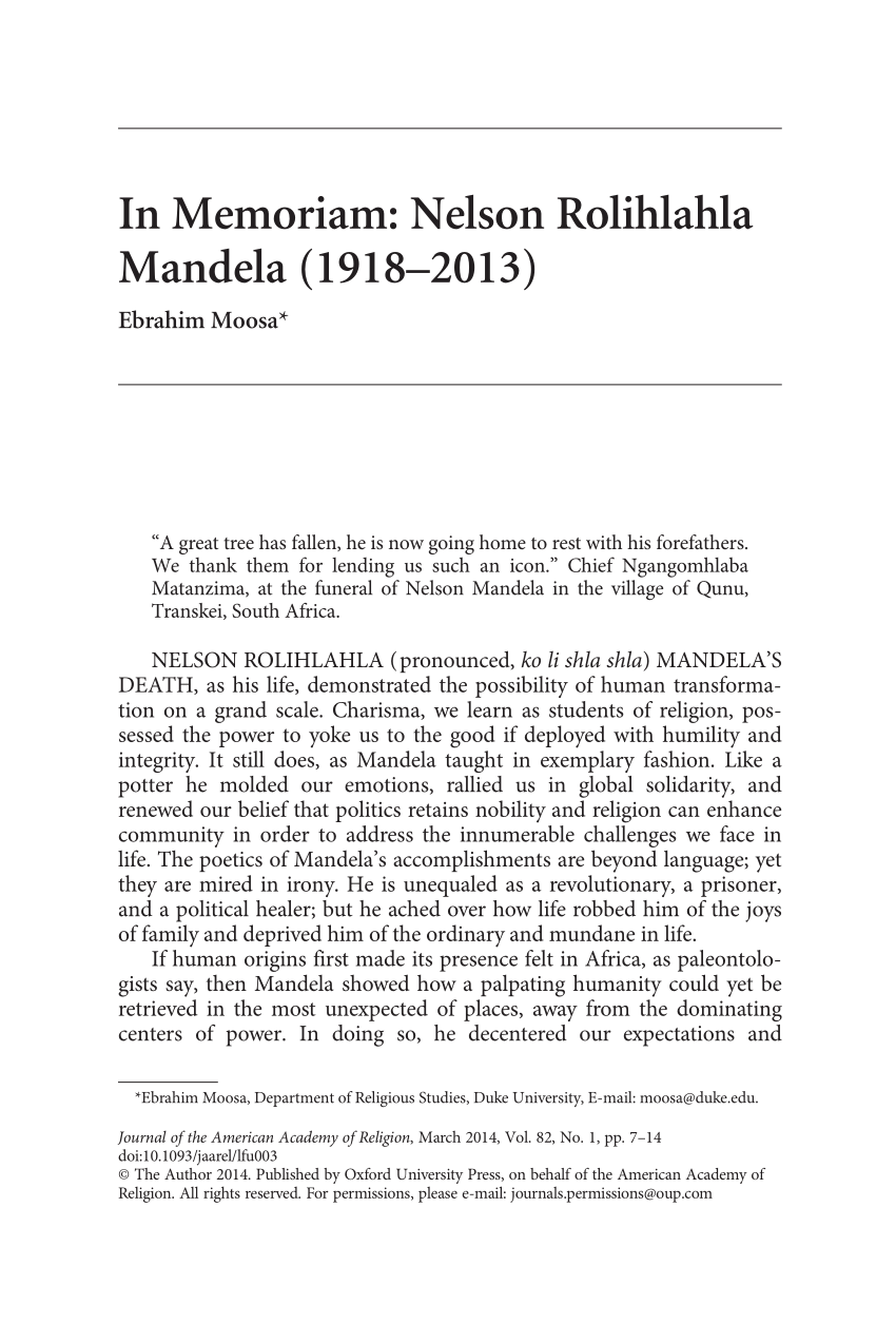 Pdf In Memoriam Nelson Rolihlahla Mandela 1918 2013