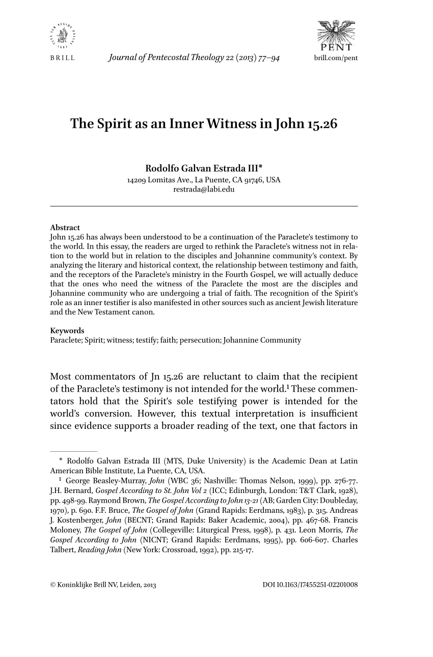 Pdf The Spirit As An Inner Witness In John 15 26