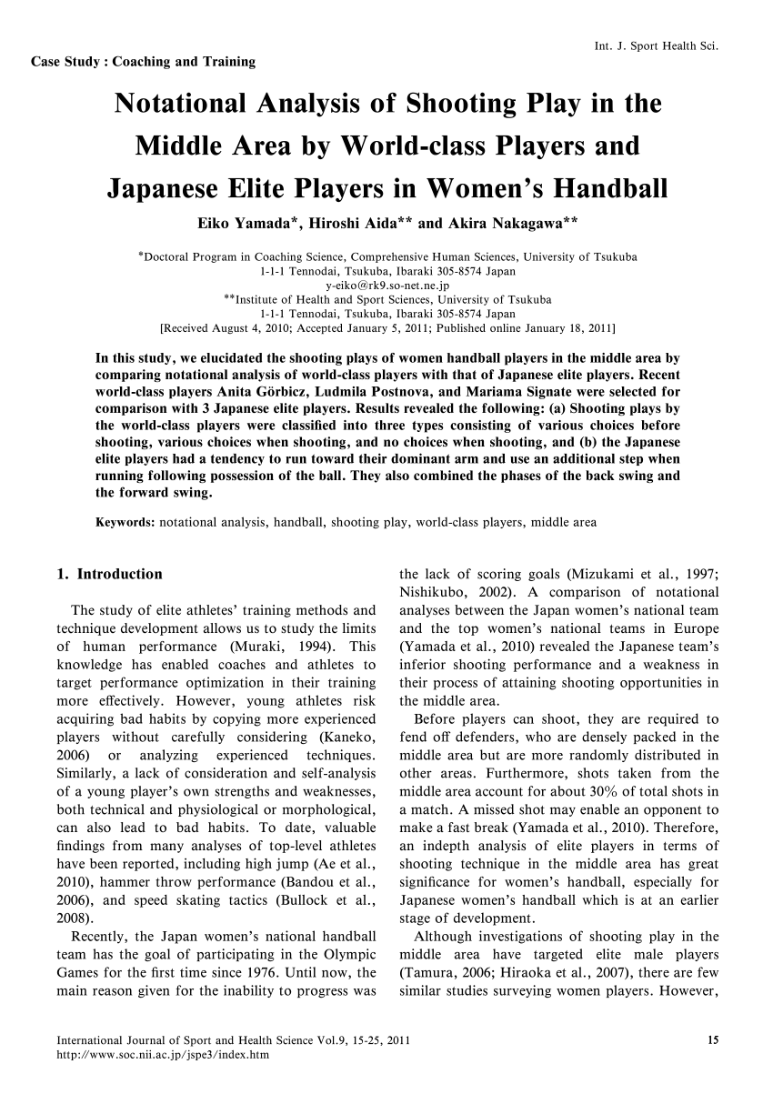 Pdf Notational Analysis Of Shooting Play In The Middle Area By World Class Players And Japanese Elite Players In Women S Handball