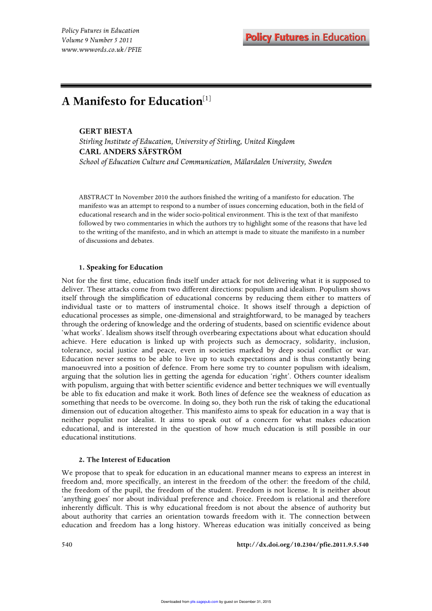 PDF) A Manifesto For Education