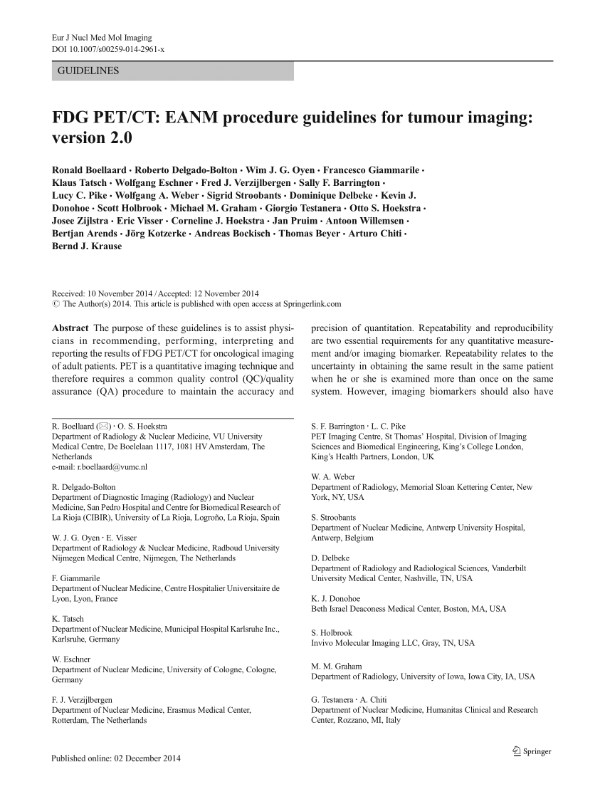 Pdf Fdg Pet Ct Eanm Procedure Guidelines For Tumour Imaging Version 2 0