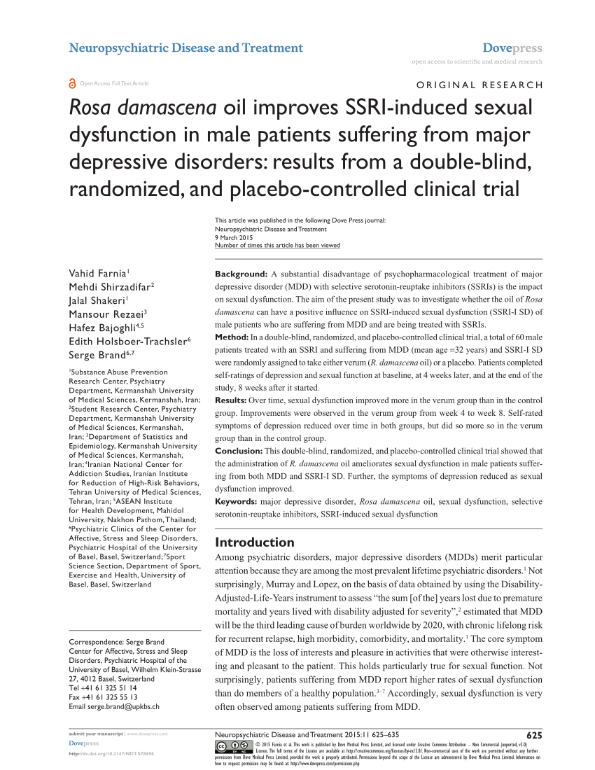 PDF Rosa damascena oil improves SSRI induced sexual dysfunction