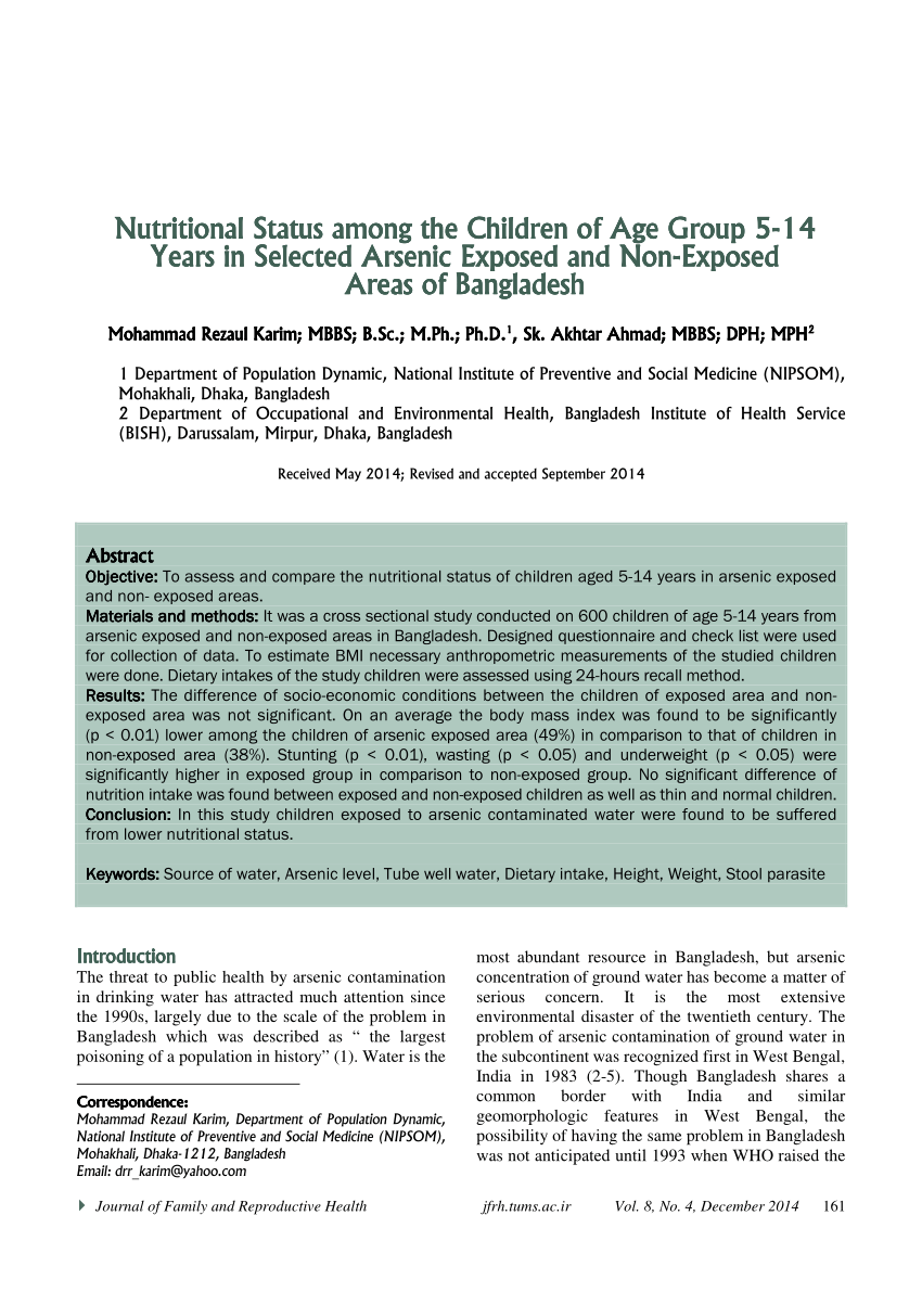 Pdf Nutritional Status Among The Children Of Age Group 5 14