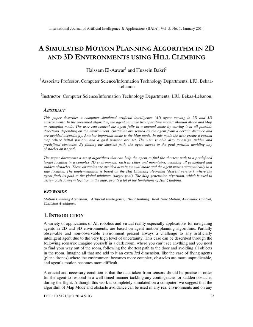 PDF) A Simulated Motion Planning Algorithm in 2d And 3d 