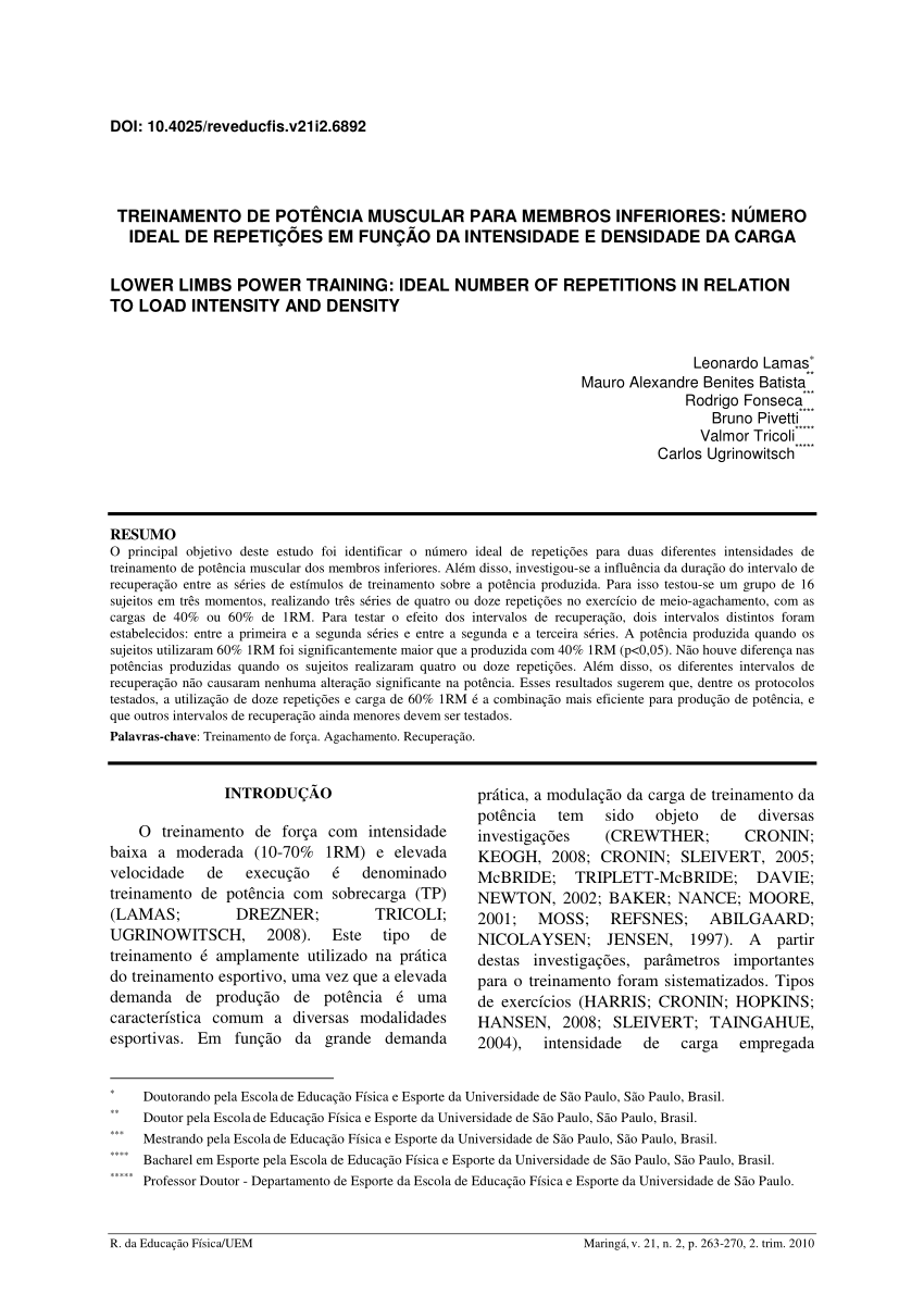 PDF) ANÁLISE DA POTÊNCIA MUSCULAR EM JOVENS ATLETAS E NÃO ATLETAS