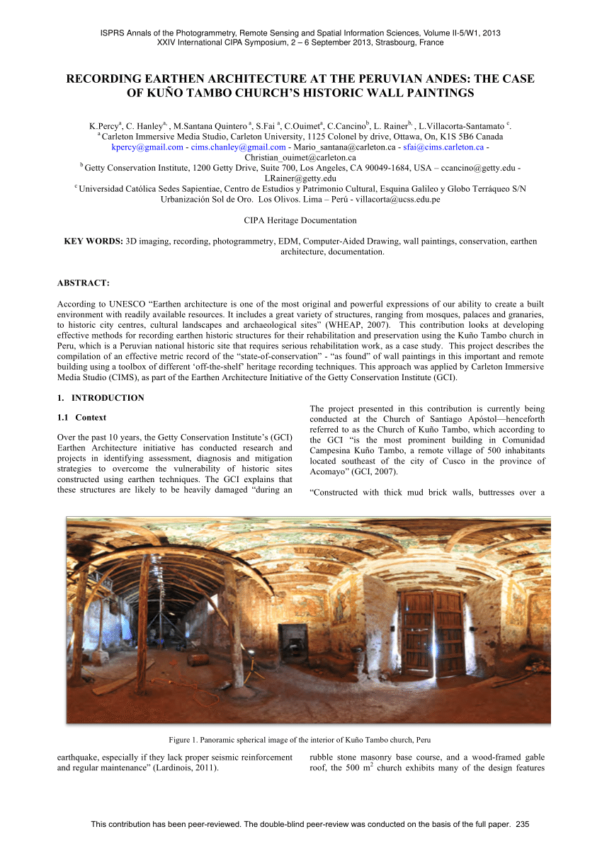 PDF) RECORDING EARTHEN ARCHITECTURE AT THE PERUVIAN ANDES: THE ...
