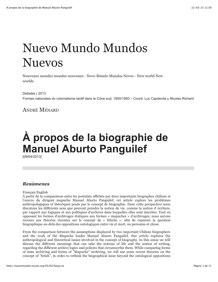 Pdf A Propos De La Biographie De Manuel Aburto Panguilef