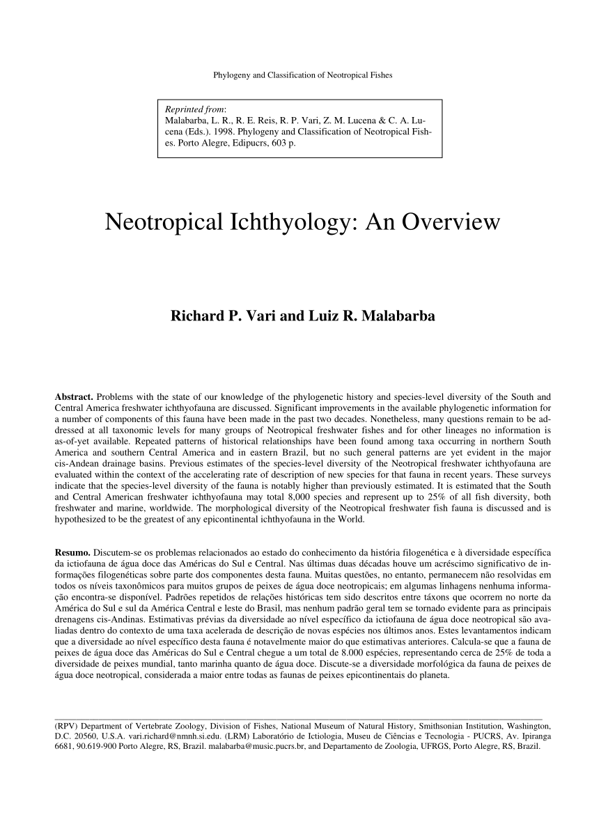 Pdf Neotropical Ichthyology An Overview