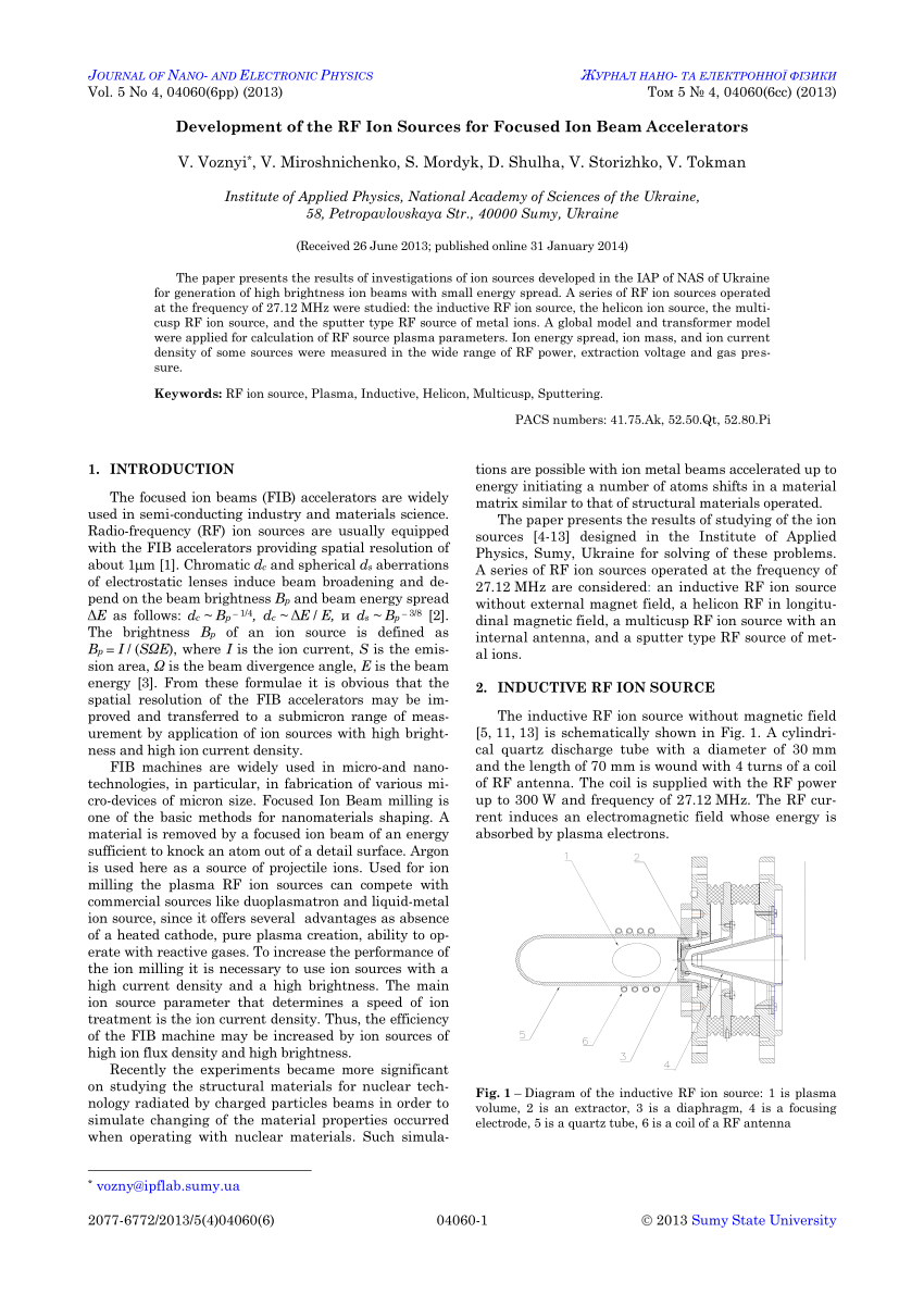 Pdf Development Of The Rf Ion Sources For Focused Ion Beam Accelerators