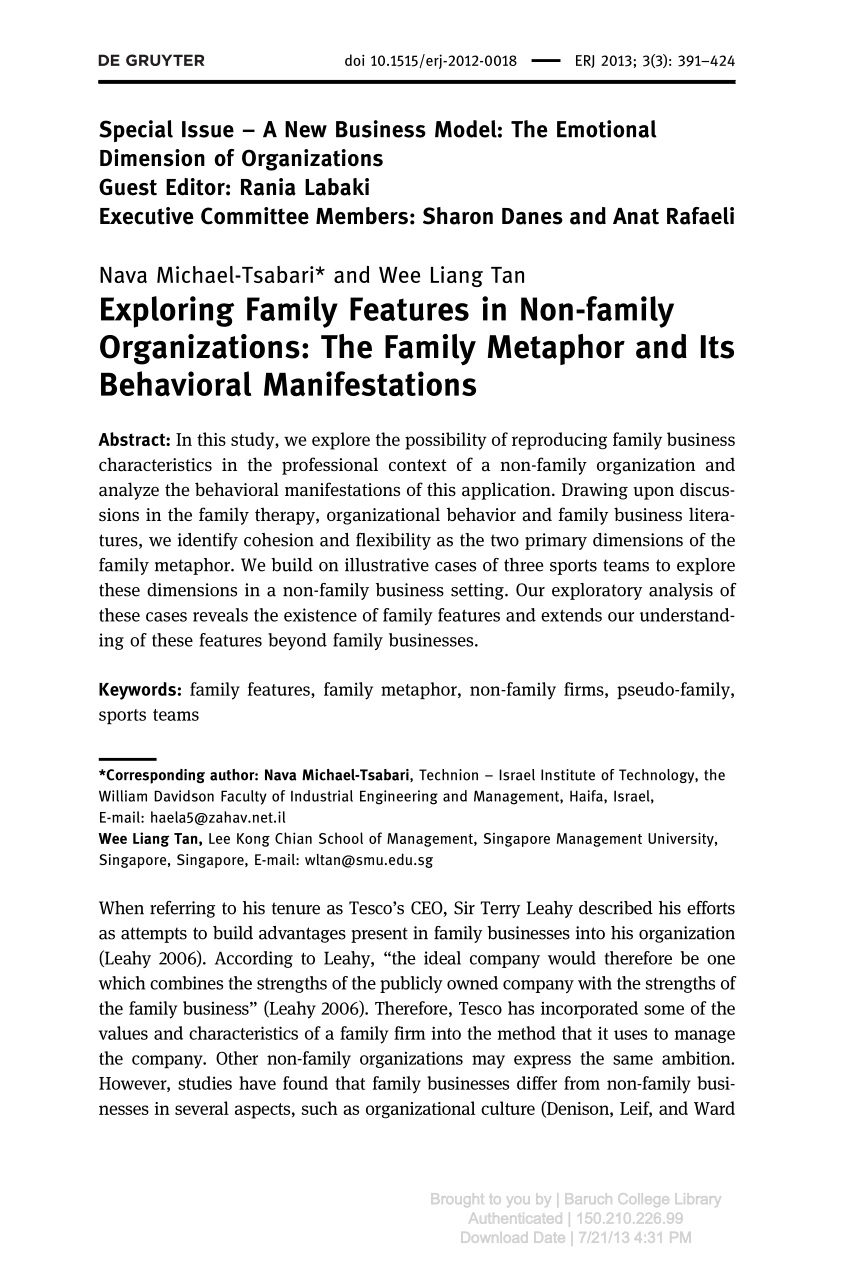 PDF) Exploring Family Features in Non-Family Organizations: The ...