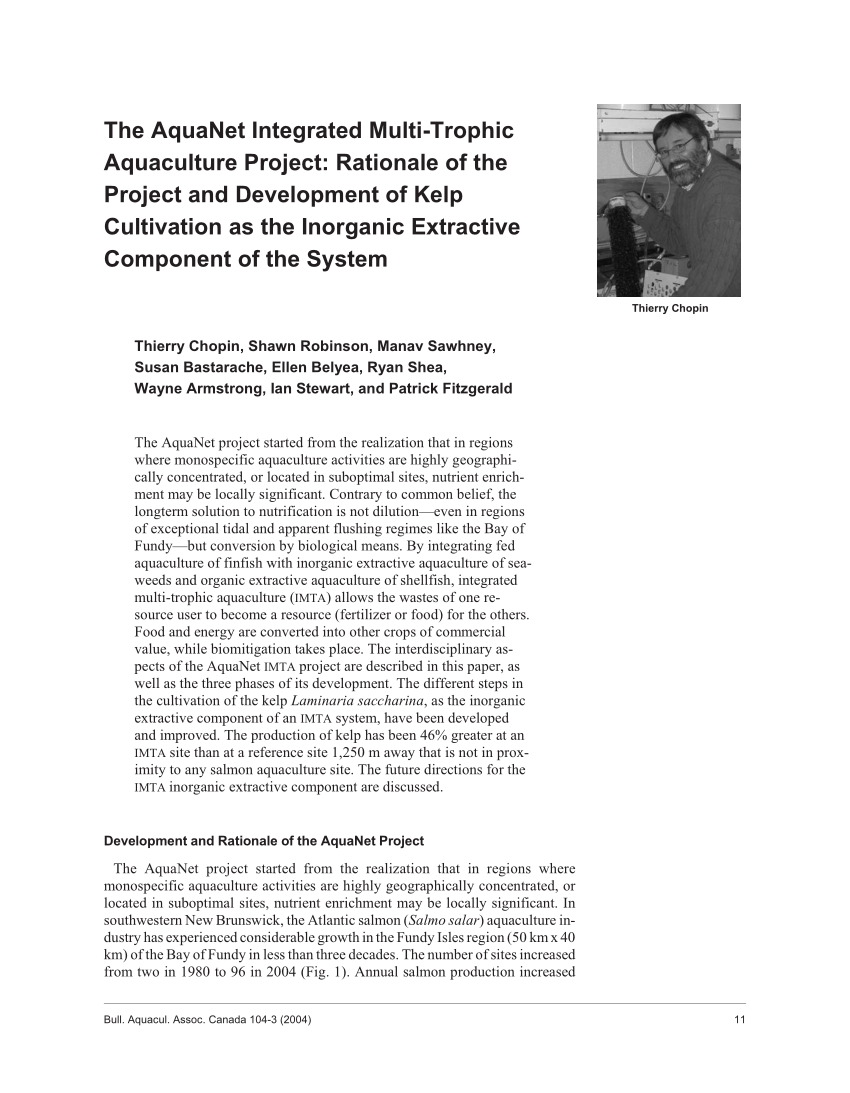 Pdf The Aquanet Integrated Multi Trophic Aquaculture Project Rationale Of The Project And Development Of Kelp Cultivation As The Inorganic Extractive Component Of The System