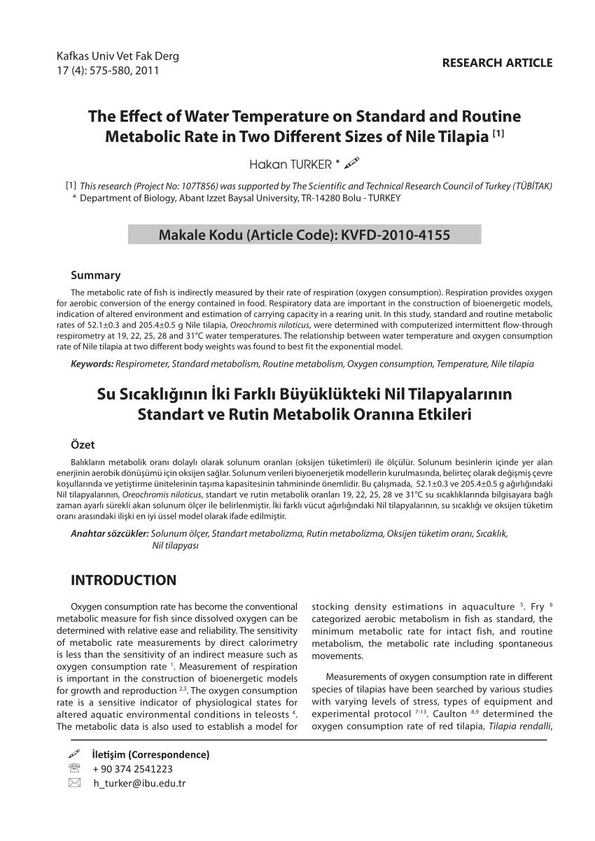 Pdf The Effect Of Water Temperature On Standard And Routine Metabolic Rate In Two Different Sizes Of Nile Tilapia 1