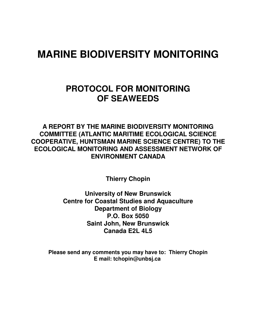PDF) Marine biodiversity monitoring. Protocol for monitoring of ...