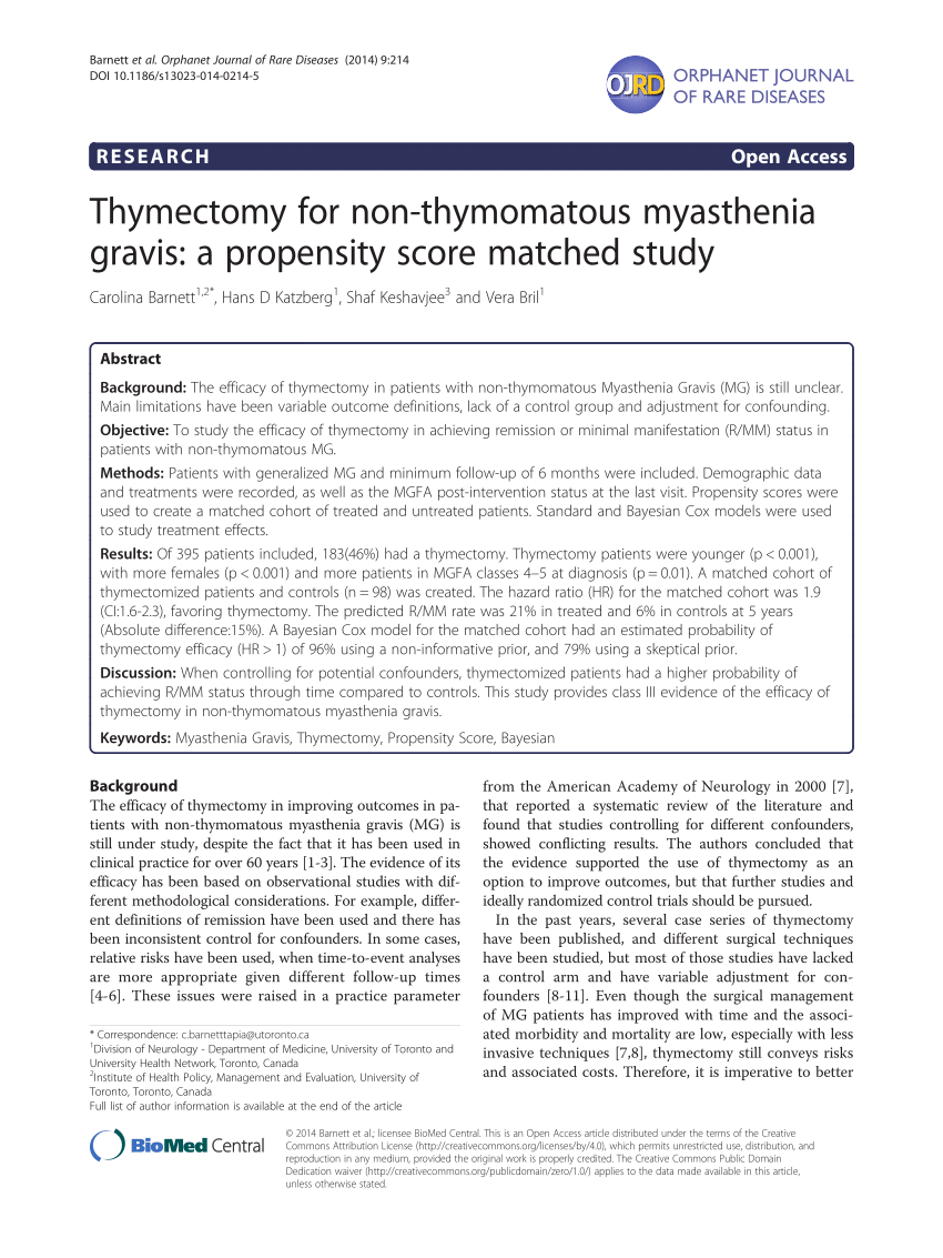 pdf) thymectomy in nonthymomatous myasthenia gravis - systematic