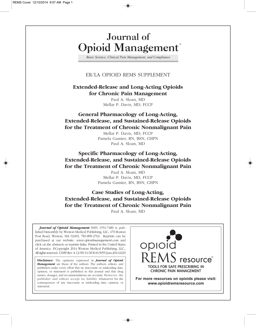 Pdf Extended Release And Long Acting Opioids For Chronic Pain