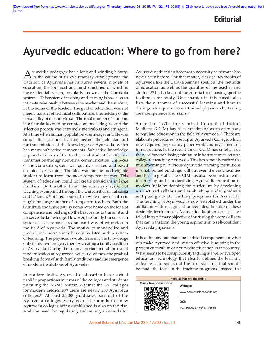 PDF Ayurvedic education Where to go from here