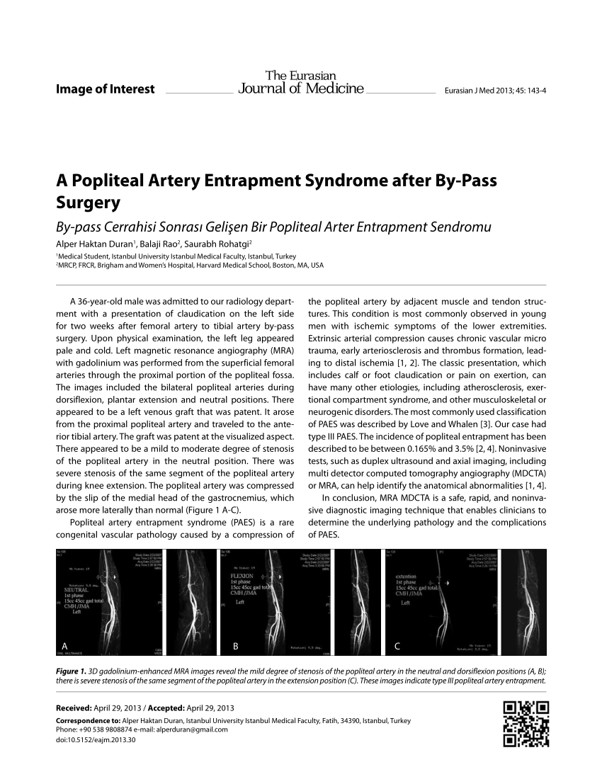 Pdf A Popliteal Artery Entrapment Syndrome After By Pass Surgery