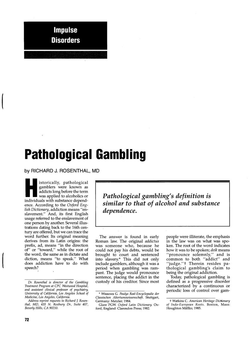 define pathological gambling