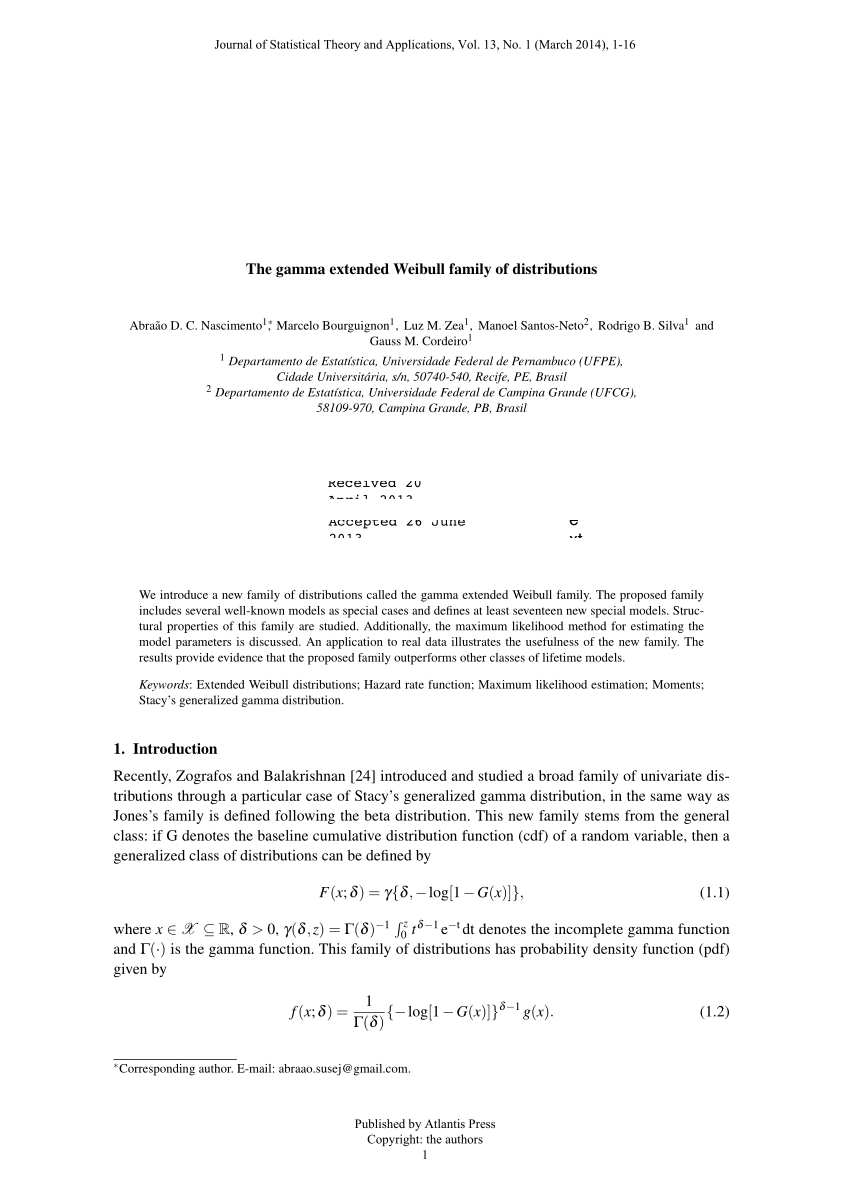 Pdf The Gamma Extended Weibull Family Of Distributions