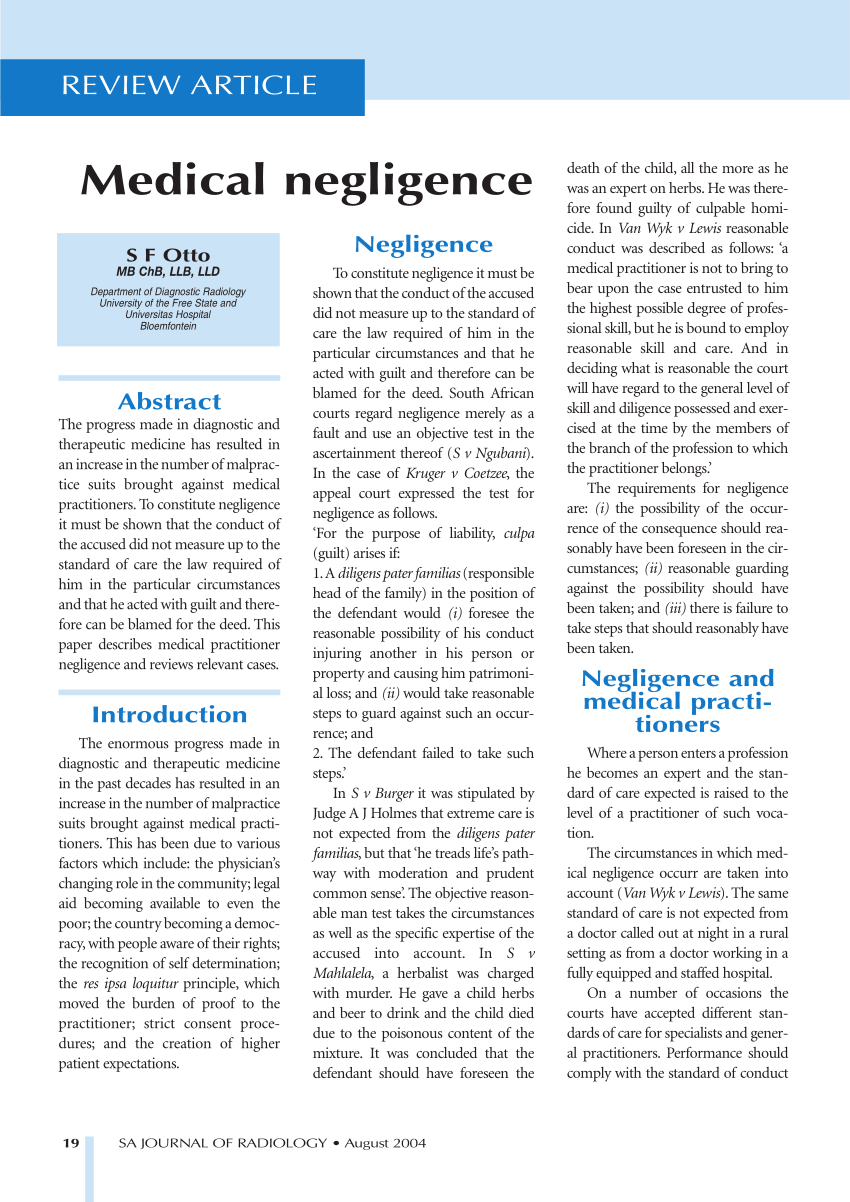 research articles on medical negligence