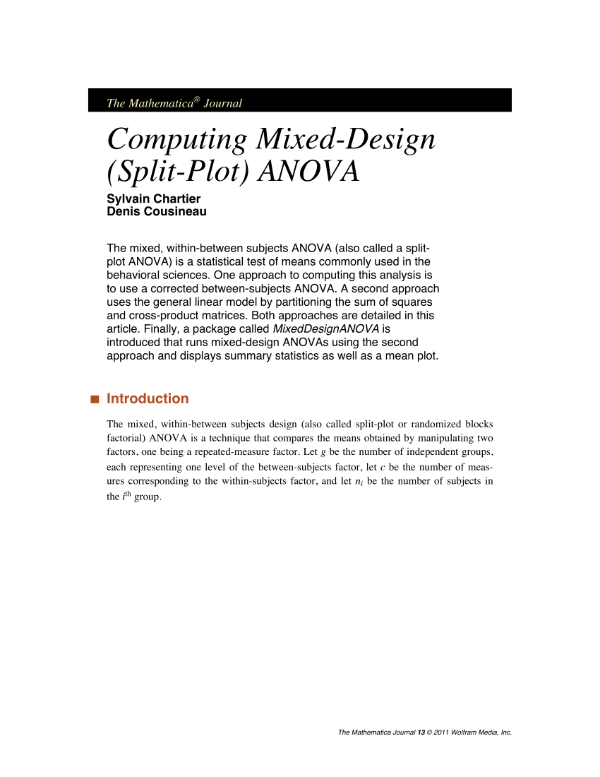 Pdf Computing Mixed Design Split Plot Anova