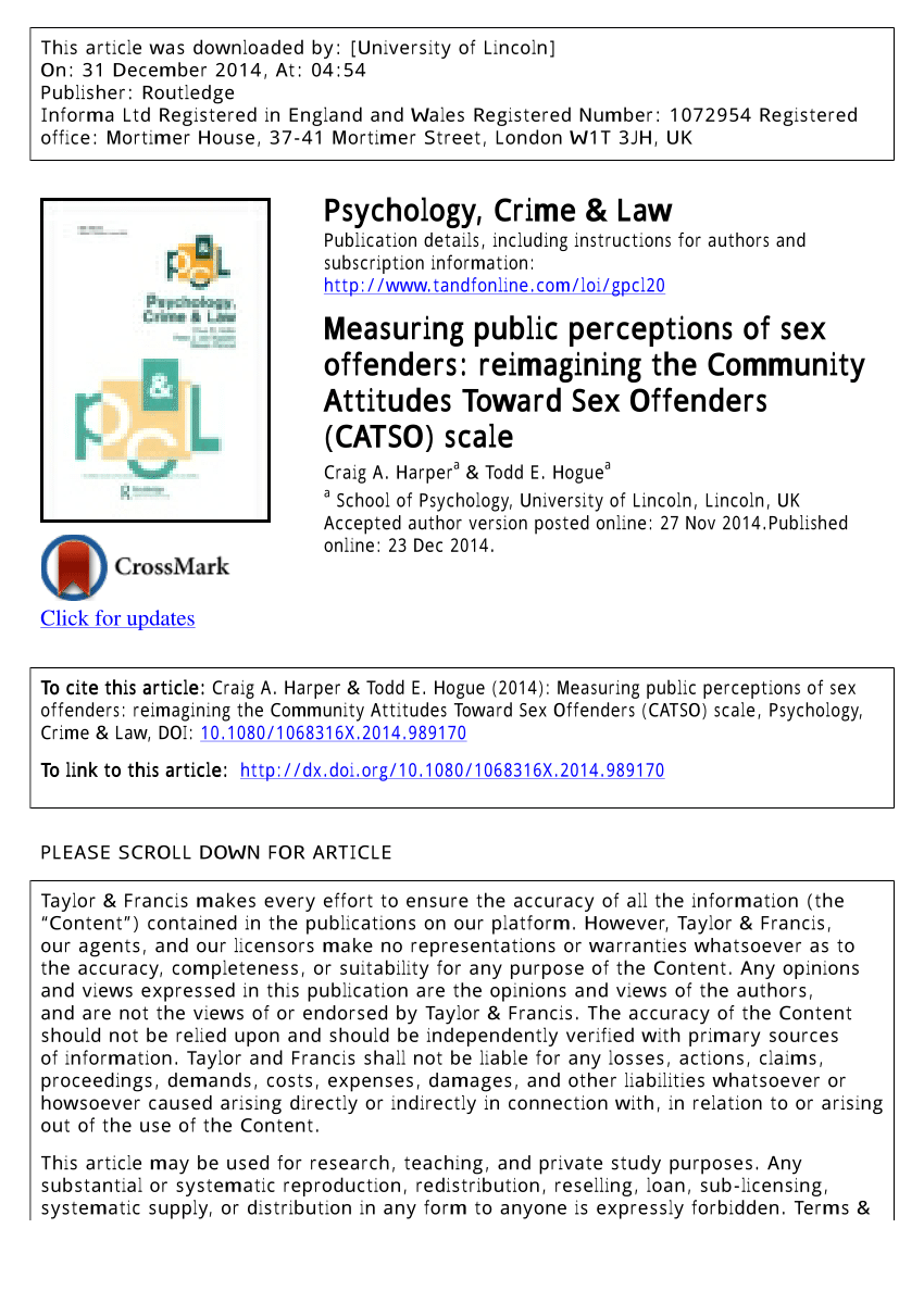 Pdf Measuring Public Perceptions Of Sex Offenders Reimagining The Community Attitudes Toward 