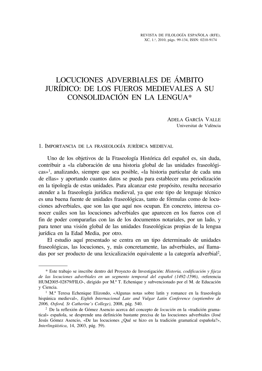 PDF) Locuciones adverbiales de ámbito jurídico: de los fueros medievales a  su consolidación en la lengua