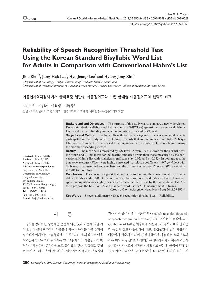 pdf-reliability-of-speech-recognition-threshold-test-using-the-korean-standard-bisyllabic-word