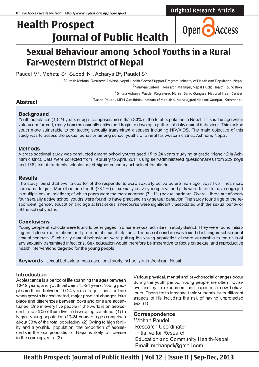 PDF Sexual Behaviour among School Youths in a Rural Far western