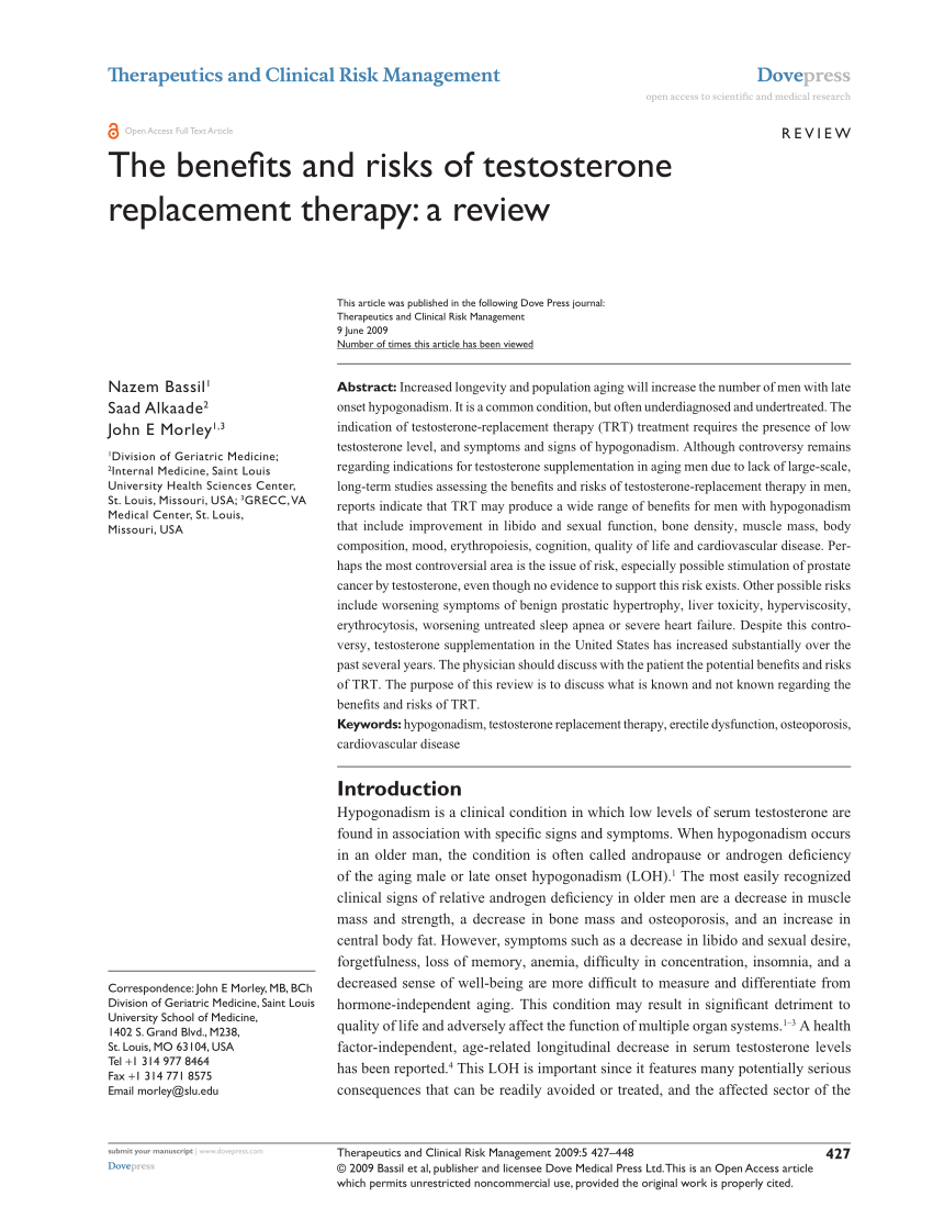 Pdf The Benefits And Risks Of Testosterone Replacement Therapy A Review 2200