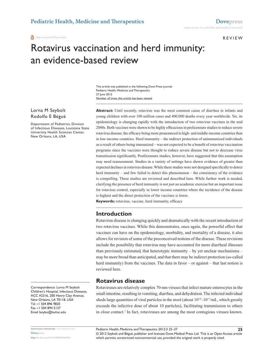 PDF Rotavirus vaccination and herd immunity an evidence based review