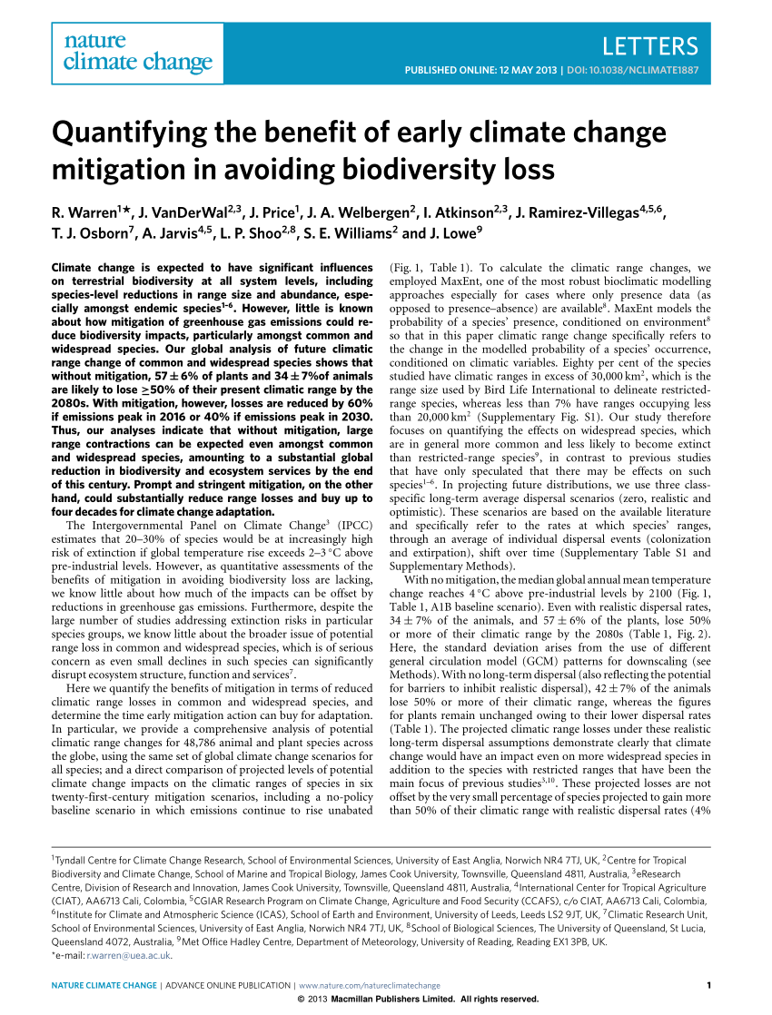PDF) Quantifying the benefit of early climate change mitigation in avoiding loss