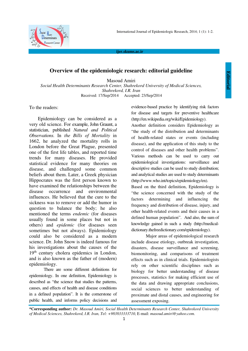 (PDF) Overview of the Epidemiologic Research Editorial Guidelines.