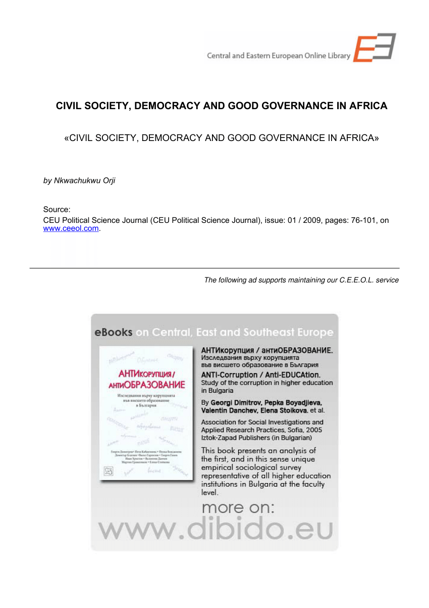 Pdf Civil Society Democracy And Good Governance In Africa