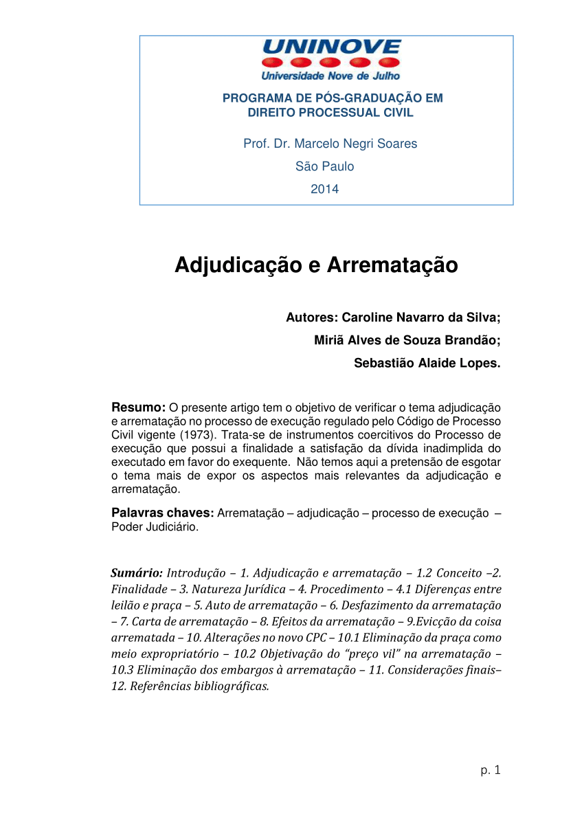 (PDF) Adjudicação e Arrematação