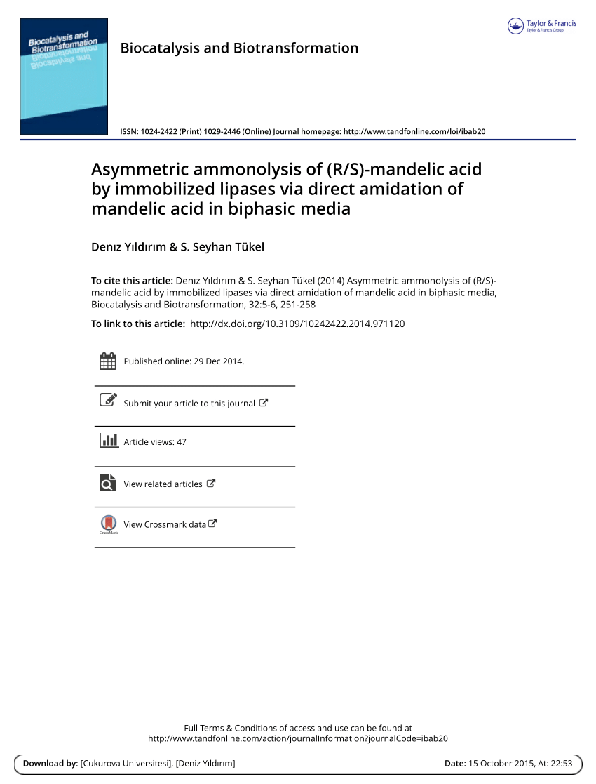 PDF) Asymmetric ammonolysis of (R/S)-mandelic acid by immobilized lipases  via direct amidation of mandelic acid in biphasic media