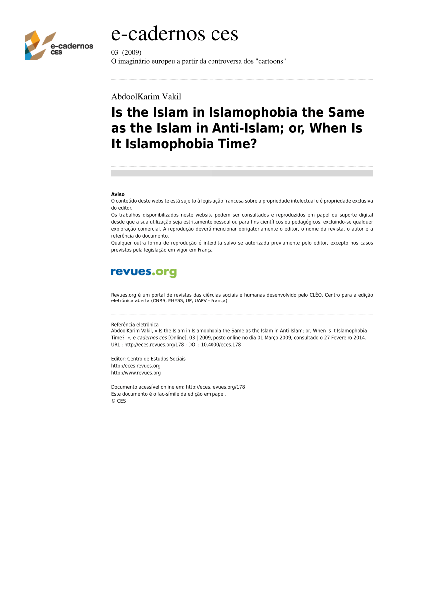 Pdf Is The Islam In Islamophobia The Same As The Islam In Anti Islam Or When Is It Islamophobia Time 1