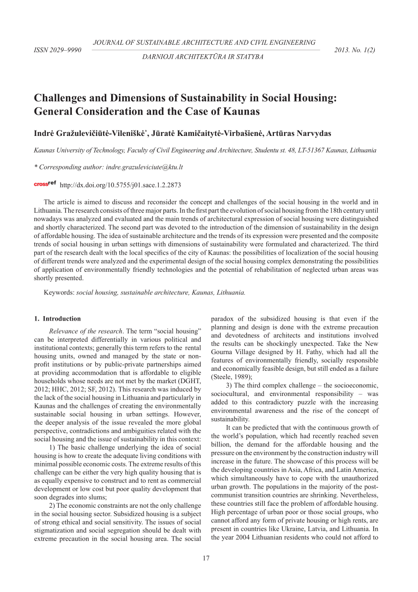 Pdf Challenges And Dimensions Of Sustainability In Social Housing