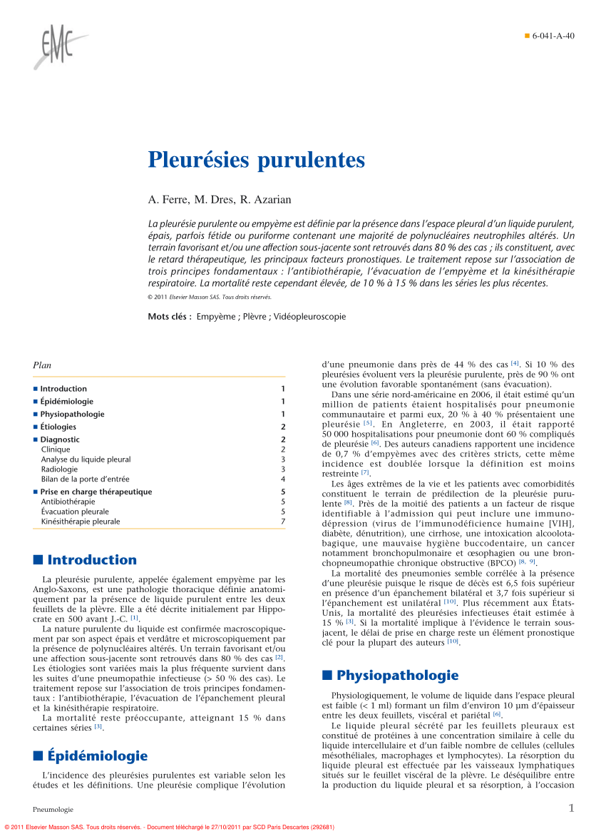 PDF) Pleurésies purulentes