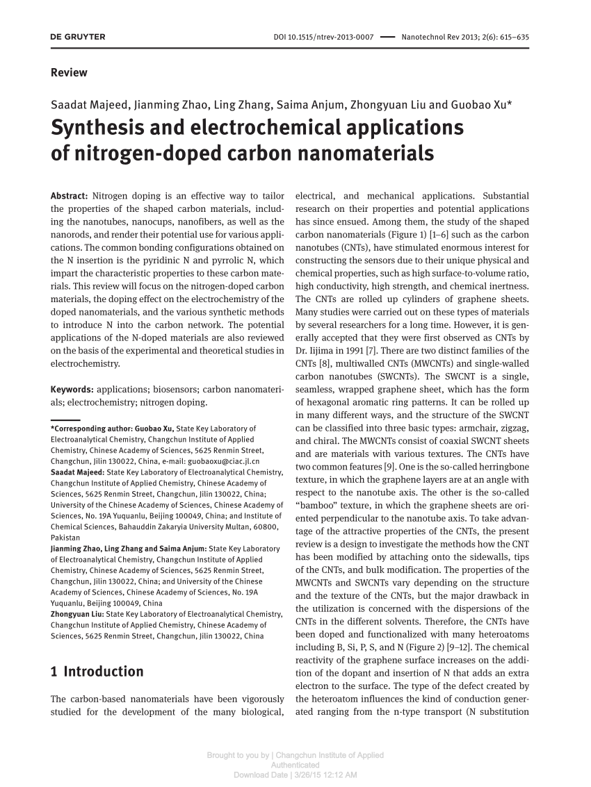 PDF) Synthesis and Electrochemical Applications of Nitrogen-Doped 