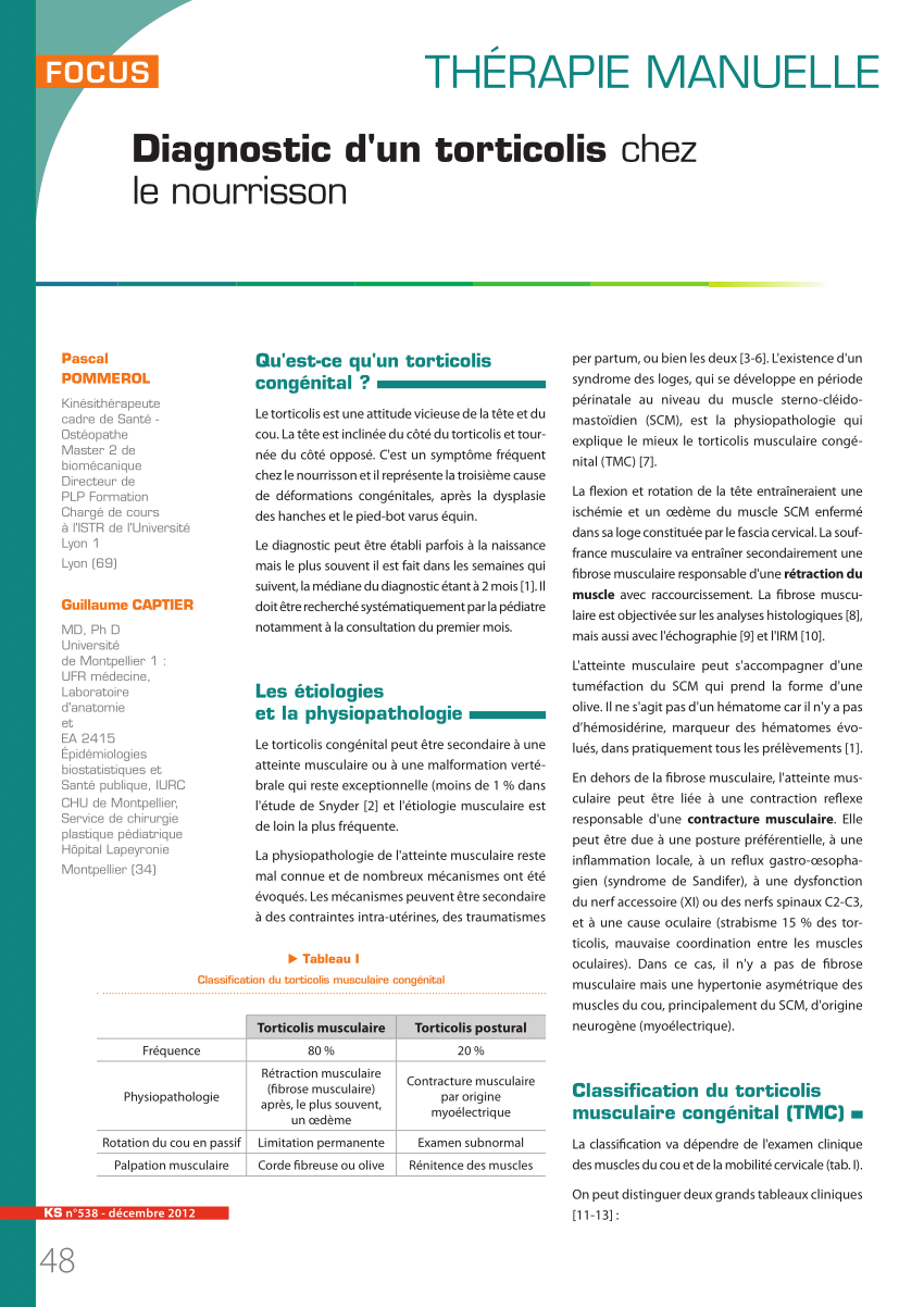 Pdf Diagnostic D Un Torticolis Chez Le Nourrisson