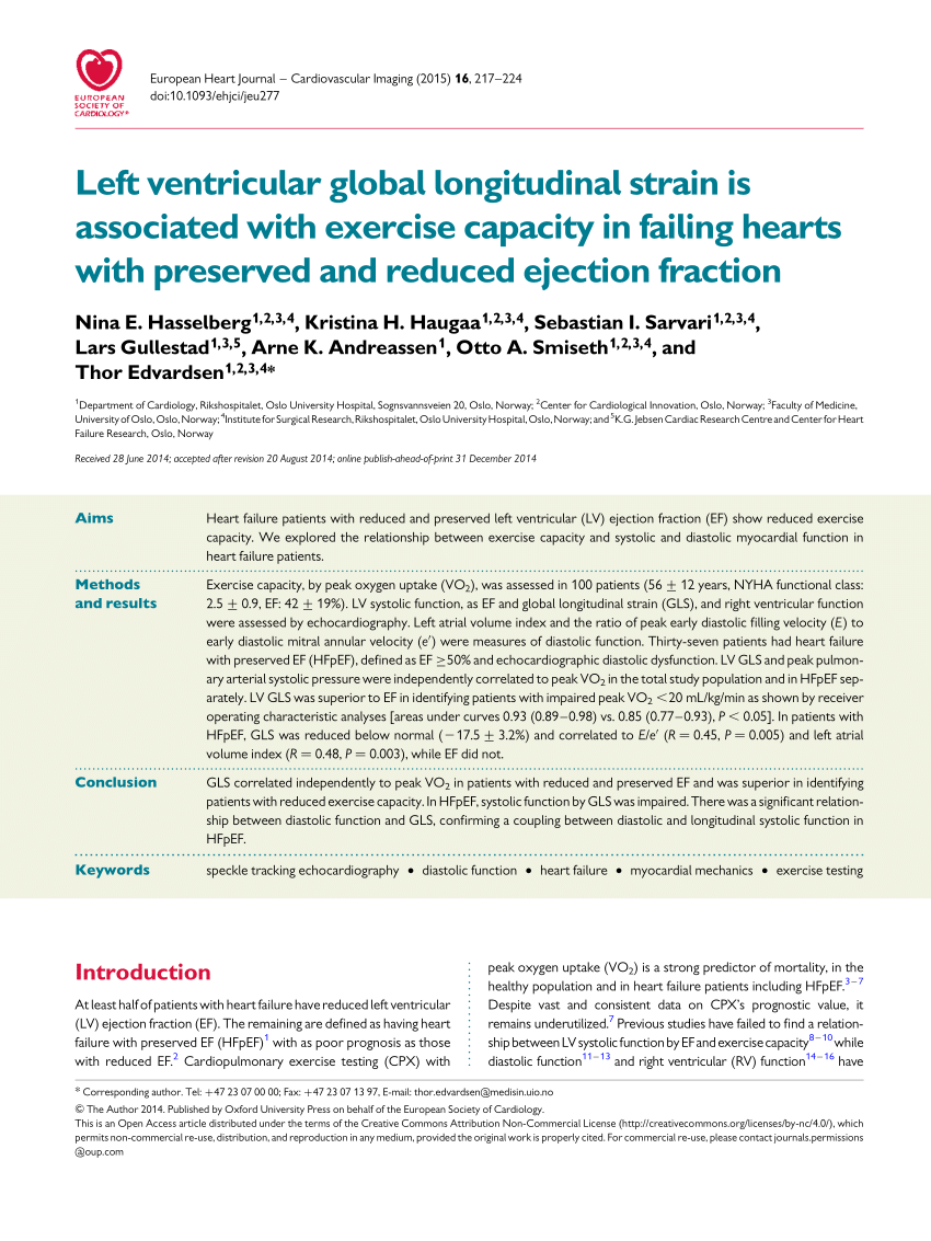 Abnormal left ventricular global strain during exercise-test in